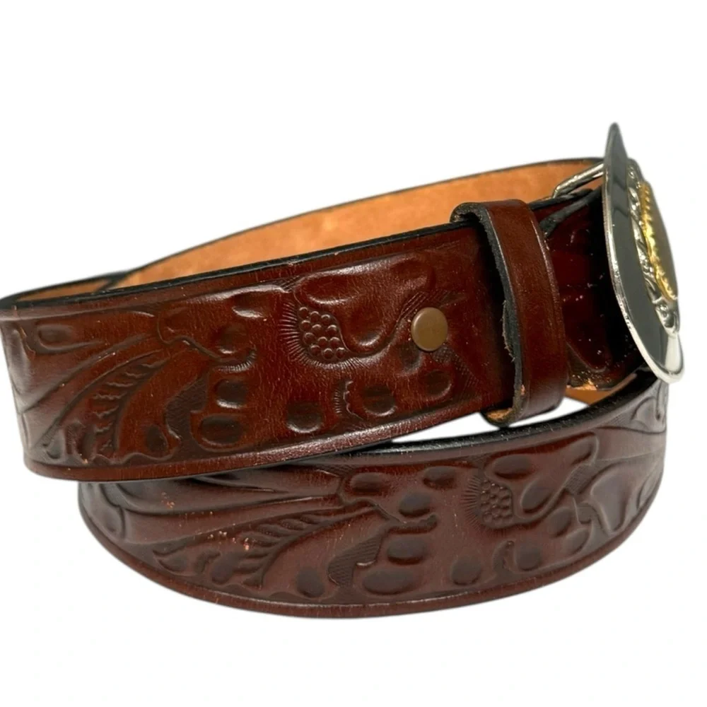 Vintage Double O Ranch Wear Justin Brown Tooled Leather Western Belt Size 32